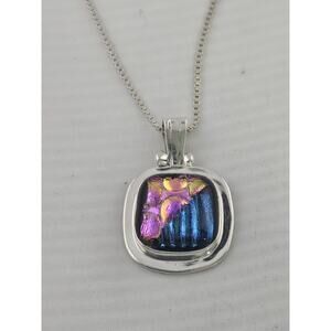 Sterling Silver .950 Dichroic Multicolor Pendant 36" .925 Silver Chain Gorgeous